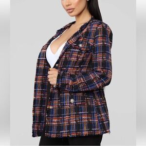 Fashion Nova Multicolored Tweed Blazer(Size Medium)